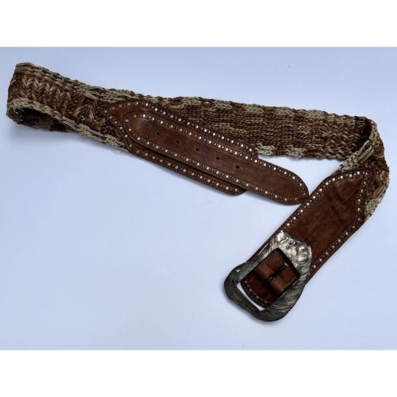 Vintage Streets Ahead Leather Hand-Crafted Studded Belt Large Western Boho main image 4